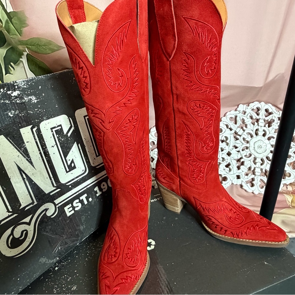 Red Western Cowboy Boots by Dingo, Suede, Evita. NIB. Women's Size 8 - Picture 8 of 13